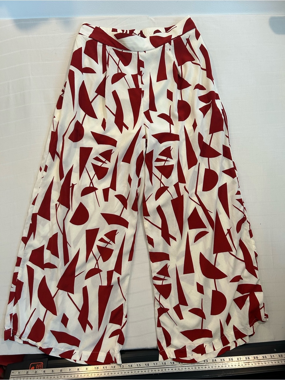 Nina Parker Red & White Abstract Wide Leg Palazzo Pants